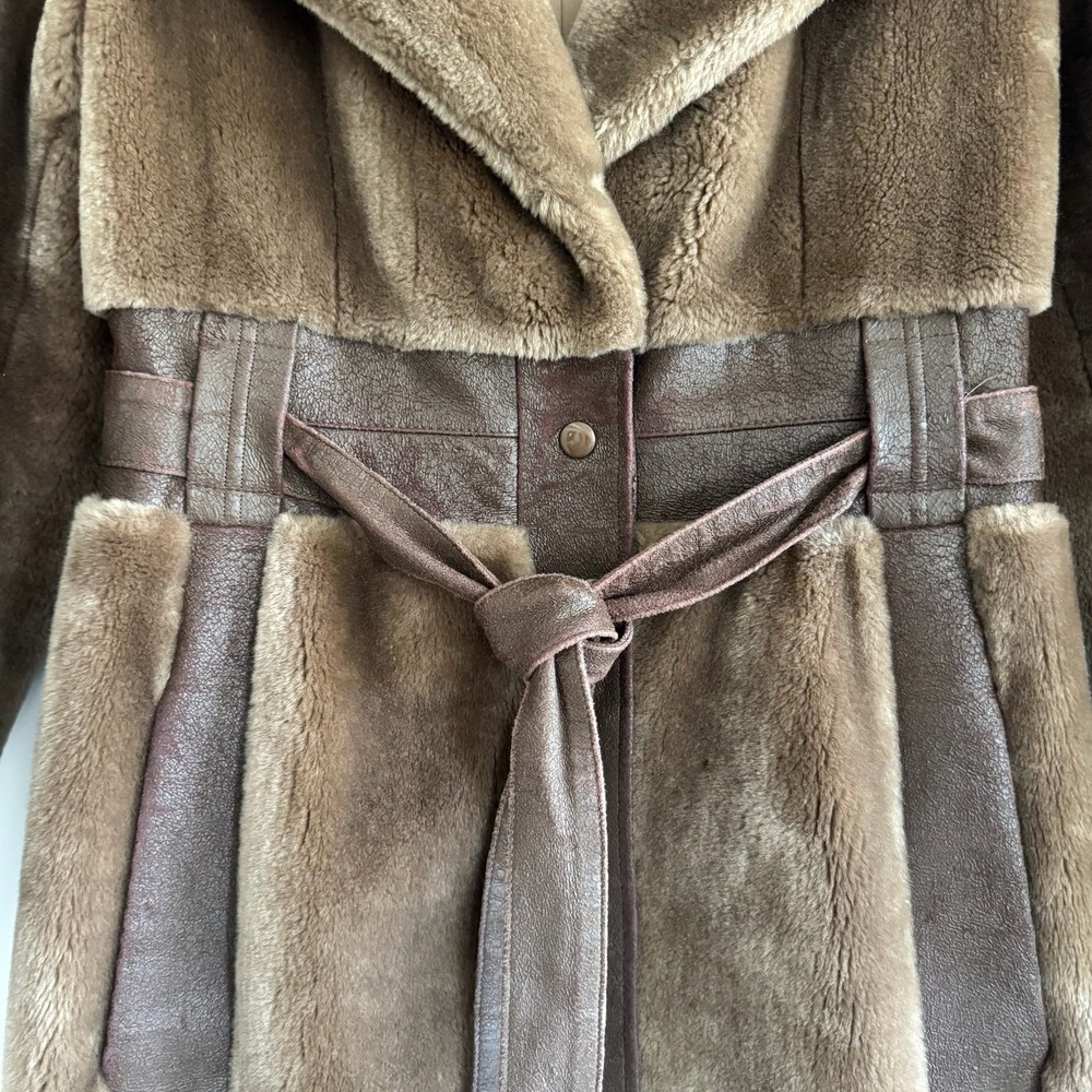 Borgana Fairmoor Vintage Faux Fur Faux Suede Belted Coat Small Mob Wife Gangster - Picture 3 of 13